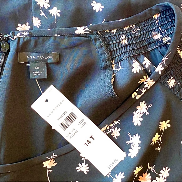 NWT Ann Taylor Black Floral Long Sleeve Boho Dress, Size 14T - Picture 9 of 9